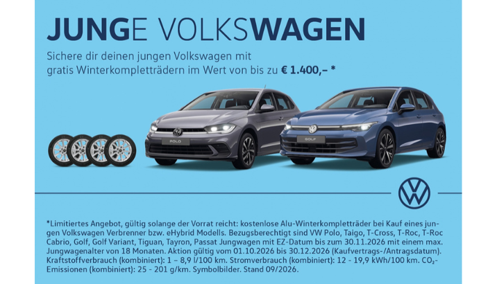 Sichern Sie sich Ihren jungen Volkswagen mit gratis Winterkompletträdern im Wert von bis zu € 1.400,-*.